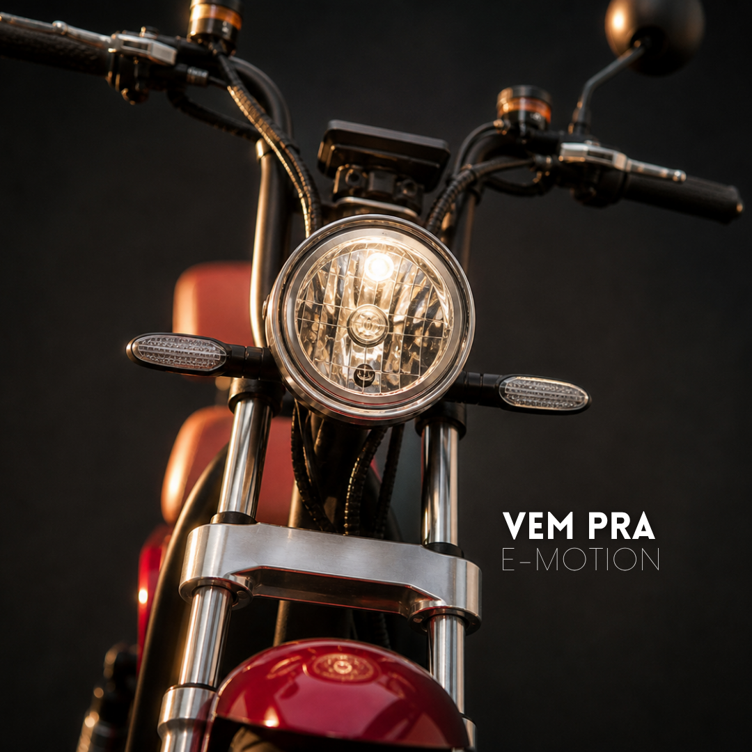Farol de moto elétrica E-Motion aceso